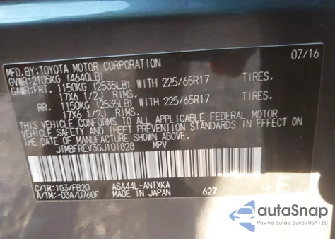 2016 Toyota Rav4 Le from USA, damaged, VIN JTMBFREV3GJ101828